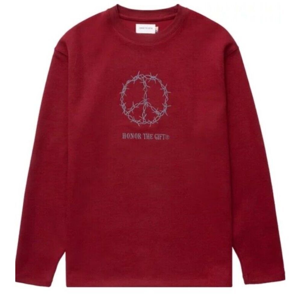 Honor The Gift 2016 Men's Long Sleeve Heavy Knit Cotton T Burgundy‎ Sz Small